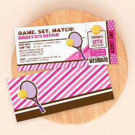 Invitación Fiesta de cumpleaños del Pink Tennis Ticket Pass