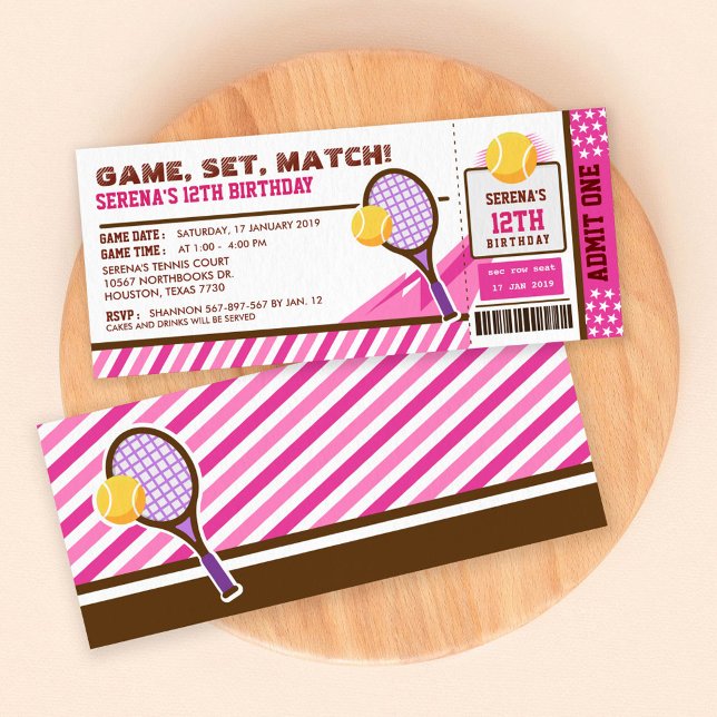 Invitación Fiesta de cumpleaños del Pink Tennis Ticket Pass (Subido por el creador)