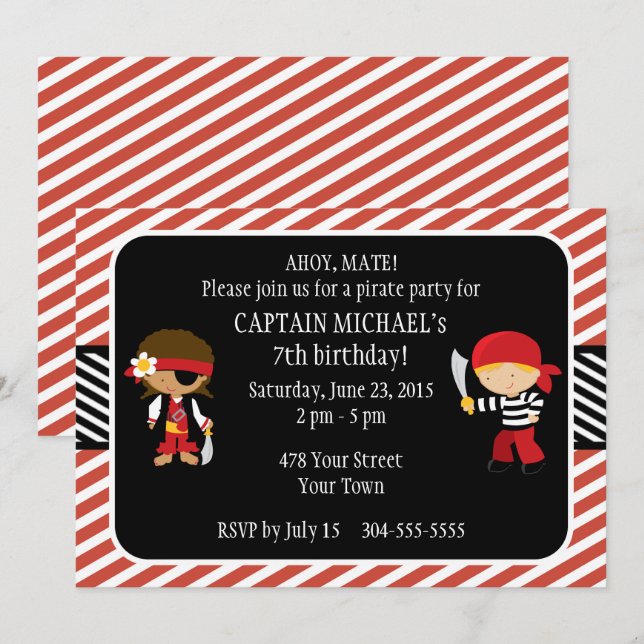 Invitación Fiesta de cumpleaños del pirata (Anverso / Reverso)