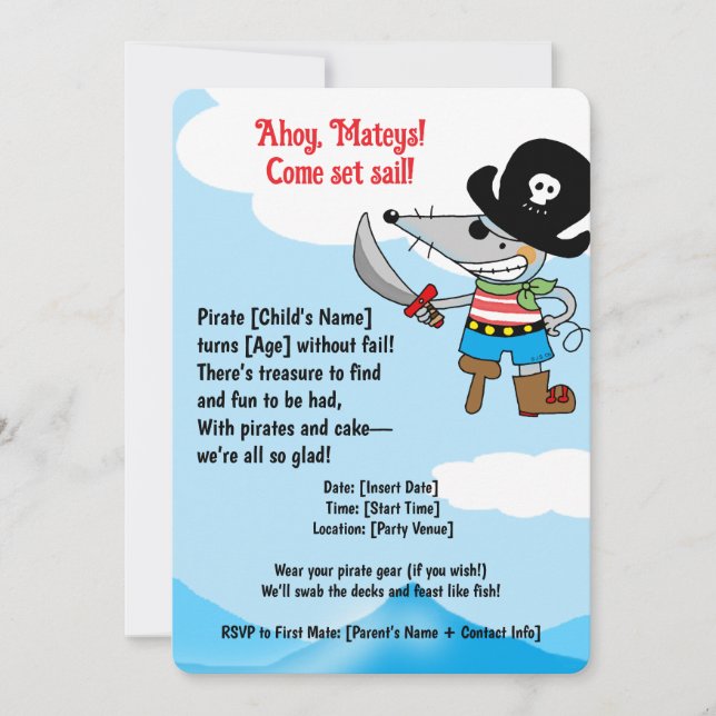 Invitación Fiesta de cumpleaños del pirata (Anverso)