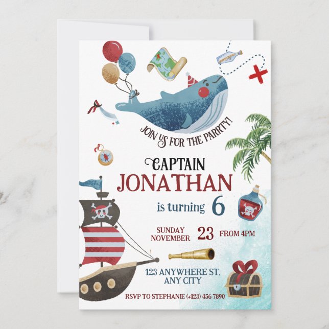 Invitación Fiesta de cumpleaños del pirata (Anverso)