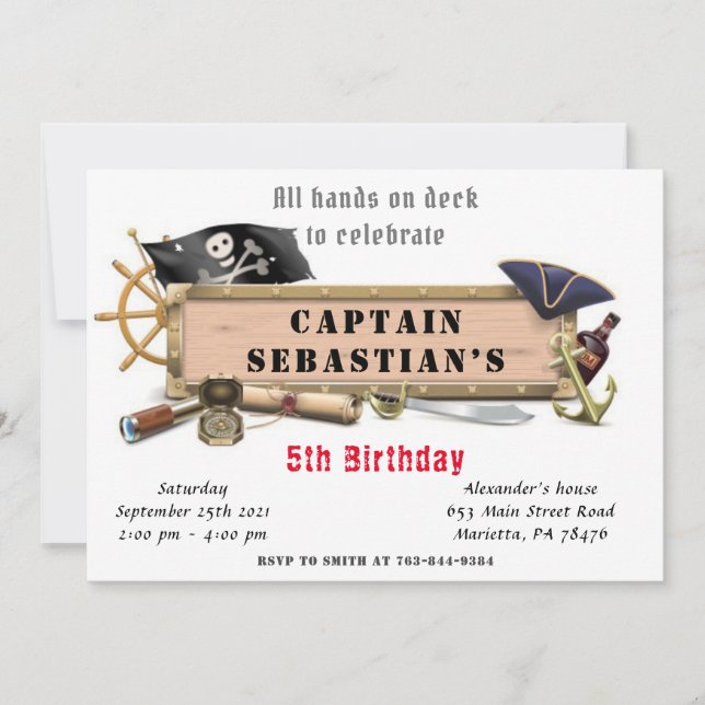 Invitación Fiesta de cumpleaños del pirata (Anverso)