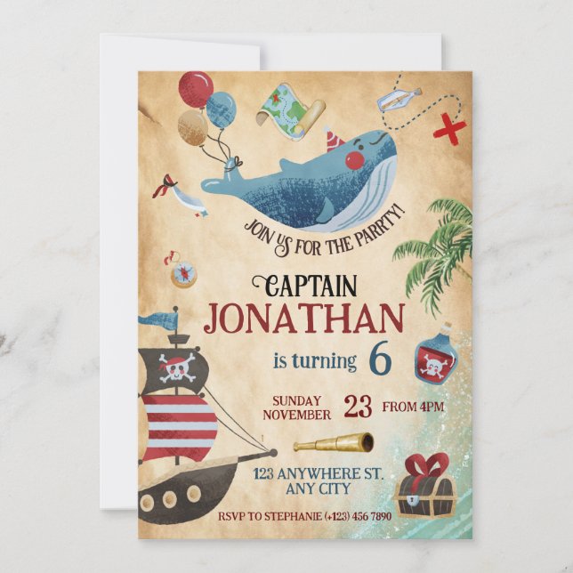 Invitación Fiesta de cumpleaños del pirata (Anverso)