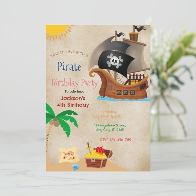 Invitación Fiesta de cumpleaños del pirata (Anverso de pie)