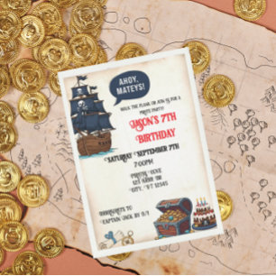 Invitación Fiesta de cumpleaños del pirata Ahoy Matey