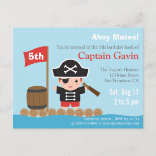 Invitación Fiesta de Cumpleaños del Pirata Niño Lindo