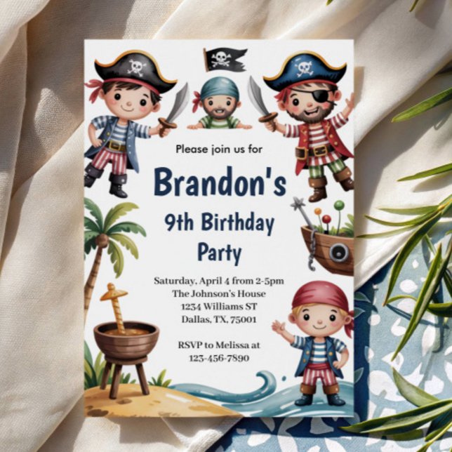 Invitación Fiesta de cumpleaños del pirata playero infantil (Subido por el creador)