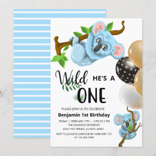 Invitación Fiesta de Cumpleaños del Primer Año de Koala Azul 