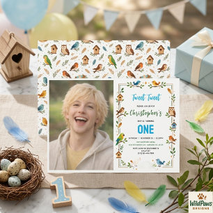 Invitación Fiesta de cumpleaños del primer año de pájaros lin