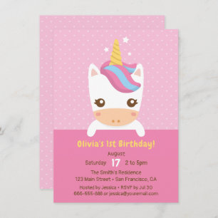 Invitación Fiesta de cumpleaños del primer bebé unicornio