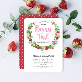 Invitación Fiesta de cumpleaños del primer chica Strawberry B