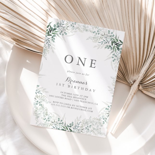 Invitación Fiesta de cumpleaños del primer Eucalipto Verde mi (Subido por el creador)