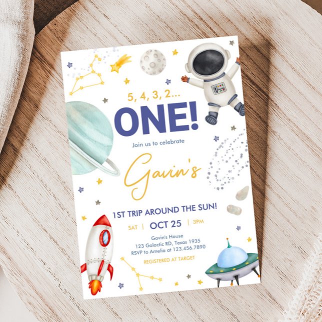 Invitación Fiesta de cumpleaños del primer viaje de astronaut (Astronaut First Trip Around the Sun Birthday Party Invitation )