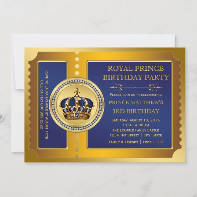 Invitación Fiesta de Cumpleaños del Príncipe Azul Real y Dora (Anverso)