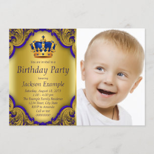 Invitación Fiesta de cumpleaños del príncipe azul y dorado