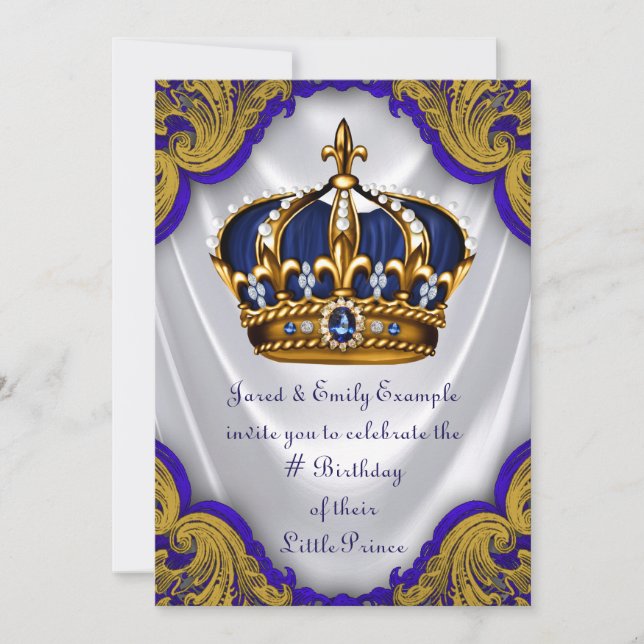 Invitación Fiesta de cumpleaños del príncipe elegante (Anverso)