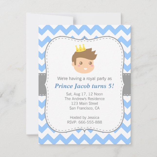 Invitación Fiesta de Cumpleaños del Príncipe Encantador, Chev (Anverso)