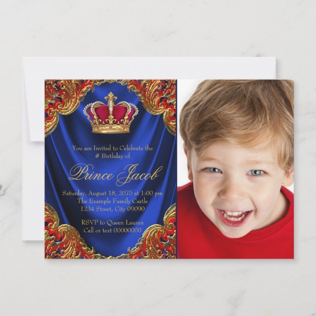 Invitación Fiesta de cumpleaños del príncipe niño (Anverso)
