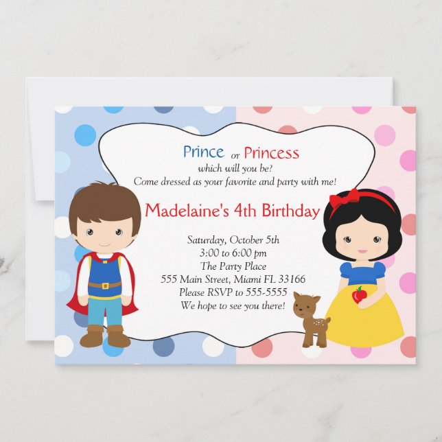 Invitación Fiesta de cumpleaños del príncipe princesa (Anverso)