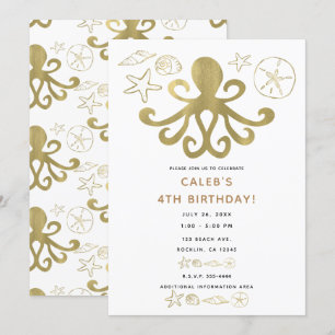 Invitación Fiesta de Cumpleaños del Pulpo Dorado y Caracoles 