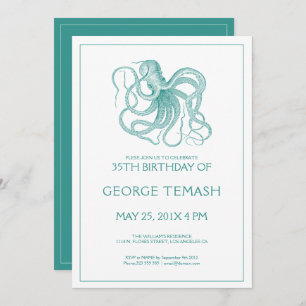 Invitación fiesta de cumpleaños del pulpo náutico verde-verde