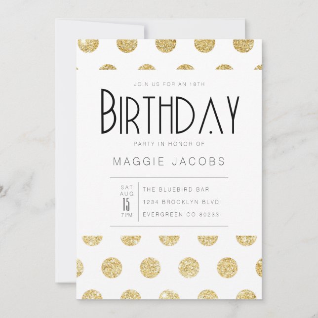 Invitación Fiesta de cumpleaños del Punto de Oro de la moda (Anverso)