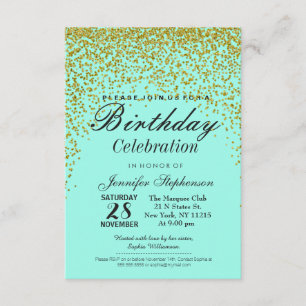 Invitación Fiesta de cumpleaños del Purpurina Aqua Blue Gold 