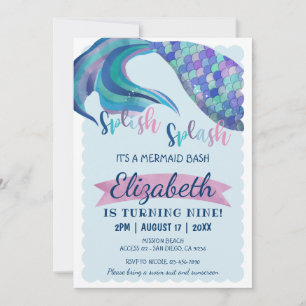 Invitación Fiesta de cumpleaños del Purpurina de cola de sire