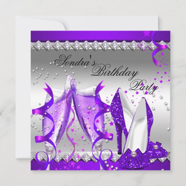 Invitación Fiesta de cumpleaños del Purpurina Purple Champagn (Anverso)