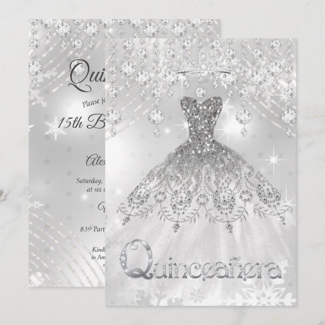 Invitación Fiesta de cumpleaños del Purpurina Quinceanera Sil (Anverso / Reverso)