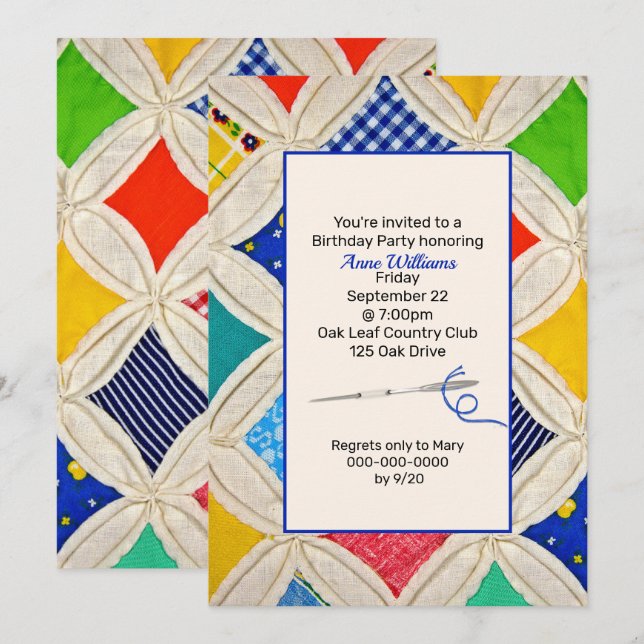 Invitación Fiesta de cumpleaños del Quilt de la Ventana de la (Anverso / Reverso)