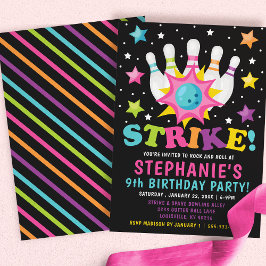 Invitación Fiesta de cumpleaños del Rainbow Neon Bowling
