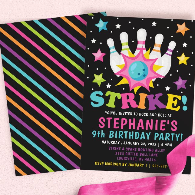 Invitación Fiesta de cumpleaños del Rainbow Neon Bowling (Subido por el creador)