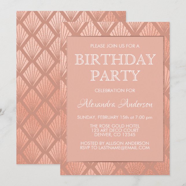 Invitación Fiesta de Cumpleaños del Relieve metalizado dorado (Anverso / Reverso)