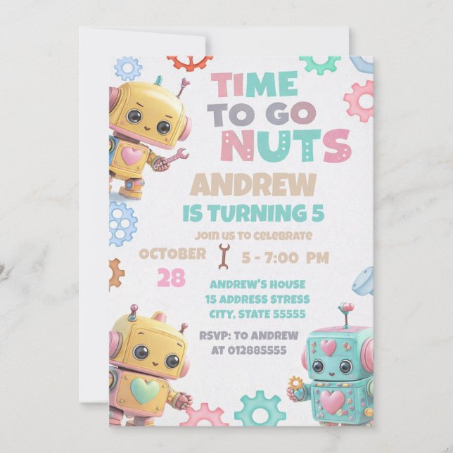 Invitación Fiesta de Cumpleaños del Robot Moderno Personaliza (Anverso)