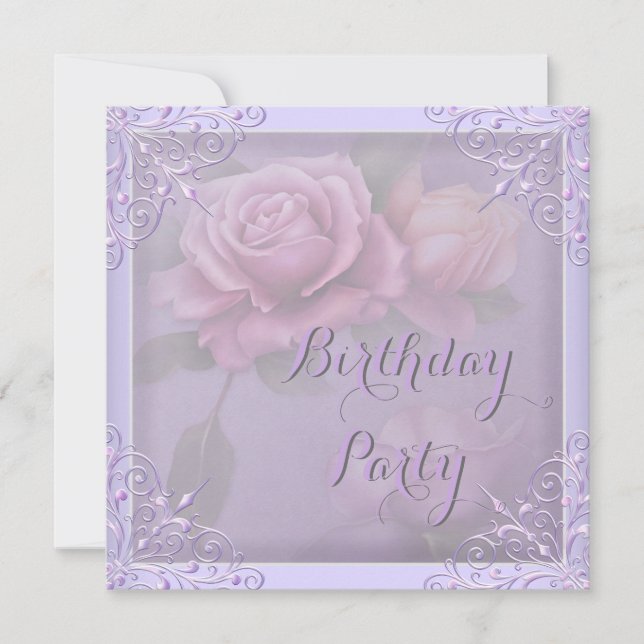 Invitación Fiesta de cumpleaños del Rosa Purple Lilac (Anverso)
