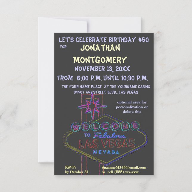 Invitación Fiesta de cumpleaños del Rótulo de Las Vegas (Anverso)