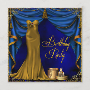 Invitación Fiesta de cumpleaños del Royal Blue Gold Art Deco