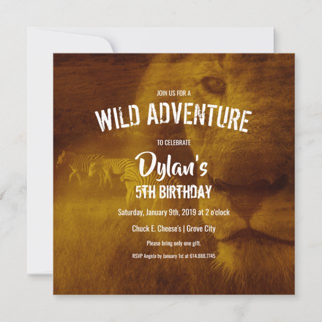 Invitación Fiesta de cumpleaños del safari del león y de la (Anverso)