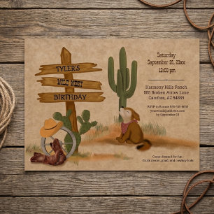 Invitación Fiesta de cumpleaños del Salvaje Oeste con acuarel
