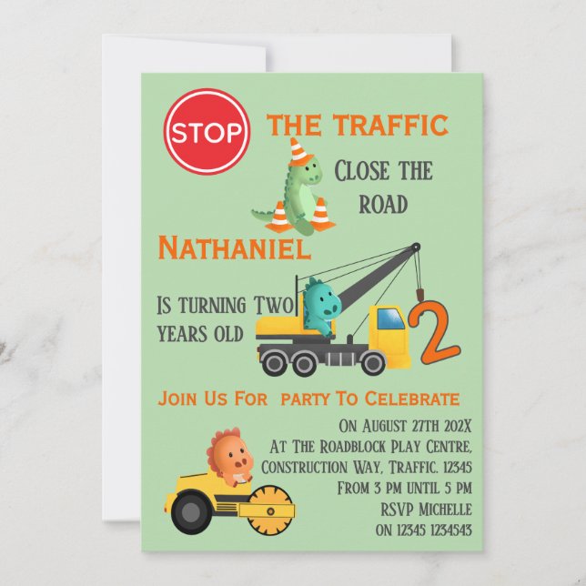 Invitación Fiesta de Cumpleaños del Segundo Año de Vehículo d (Anverso)