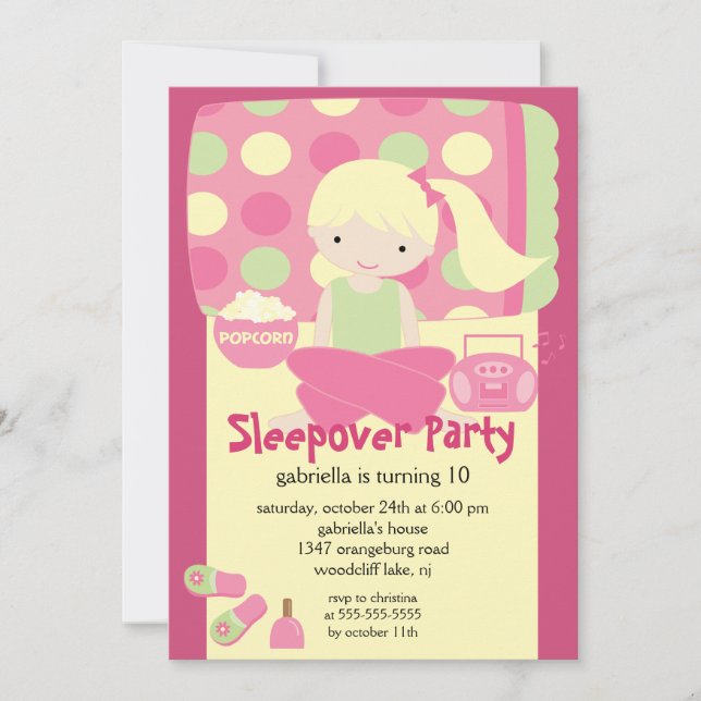 Invitación Fiesta de cumpleaños del Sleepover (Anverso)