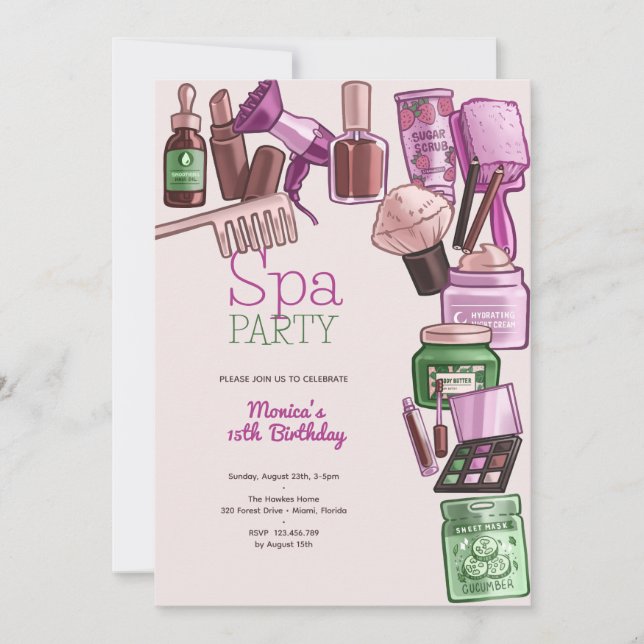 Invitación Fiesta de cumpleaños del spa de belleza (Anverso)