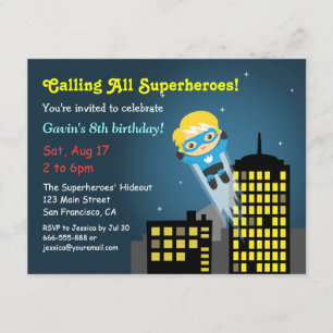 Invitación Fiesta de Cumpleaños del Superhéroe Volador Lindo