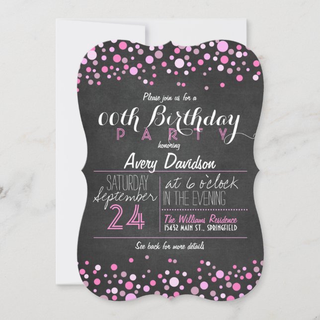 Invitación Fiesta de cumpleaños del tablero de anuncios rosa  (Anverso)