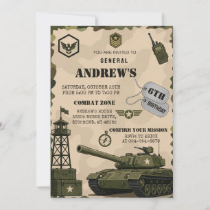 Invitación Fiesta de Cumpleaños del Tanque de Camuflaje Perso