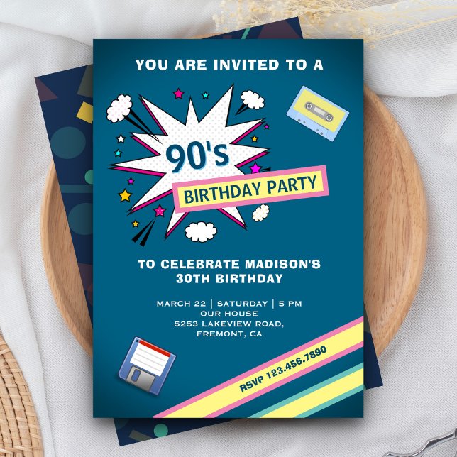 Invitación Fiesta de cumpleaños del tema de la Retro 90 (Subido por el creador)