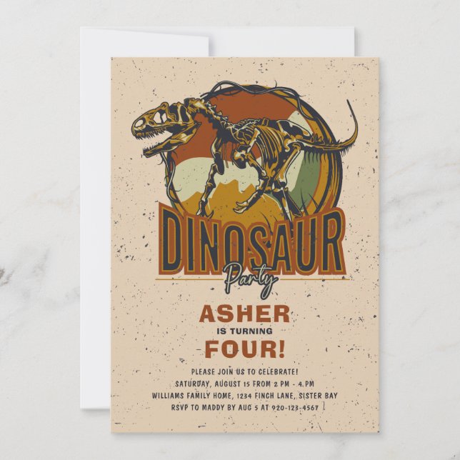 Invitación Fiesta de cumpleaños del tema de los dinosaurios (Anverso)