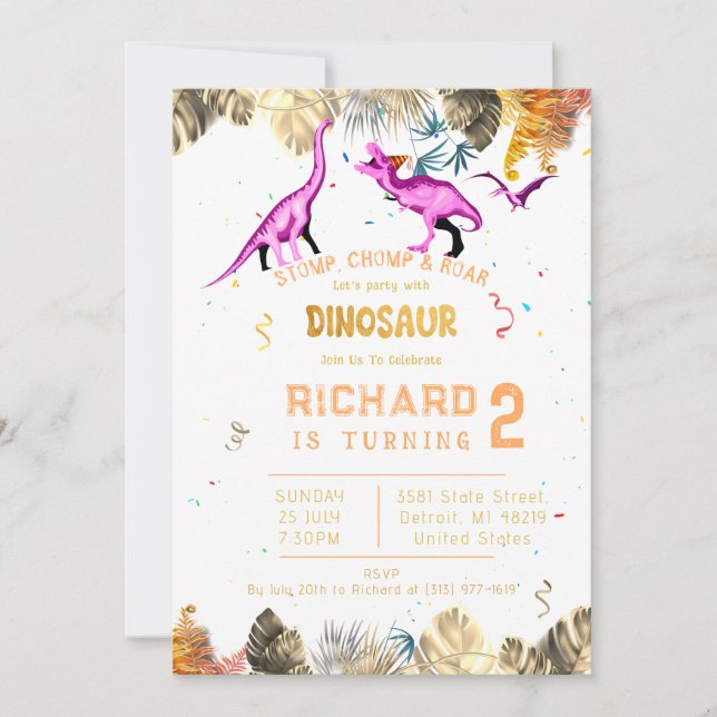 Invitación Fiesta de cumpleaños del tema de los dinosaurios c (Anverso)