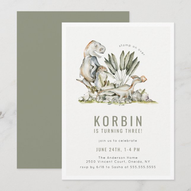 Invitación Fiesta de cumpleaños del tema de los dinosaurios p (Anverso / Reverso)